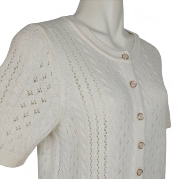 NWT RACHEL ZOE Women's Ivory Merino Wool Short Sleeve Pointelle Cardigan Size M - Picture 3 of 14